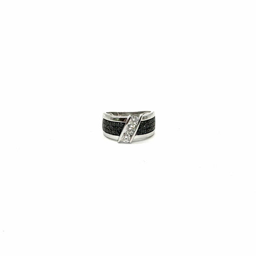 Bague 50 Bague en or blanc 750 - Diamants blancs et noirs 58 Facettes Z15B51391