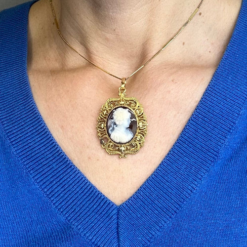 Pendente Pendente Camafeu em ouro amarelo 750 e ágata 58 Facettes Z15B51440