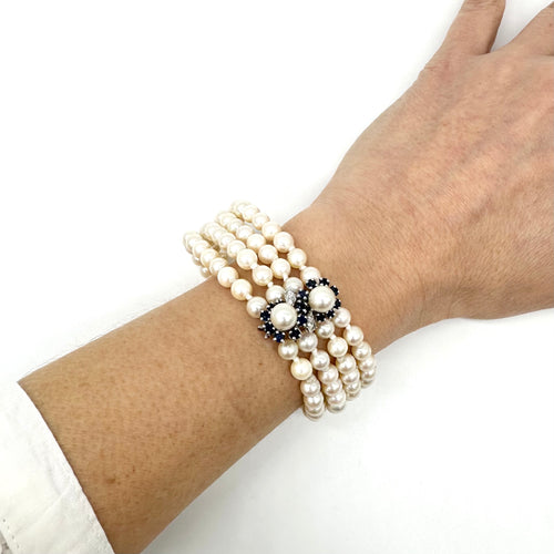 750 white gold bracelet with pearls, sapphires, and diamonds 58 Facettes Z15B51498