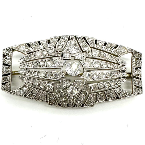 Brosch Brosch Art Deco i Platina och vitguld 750 med diamanter 58 Facettes Z15B51526