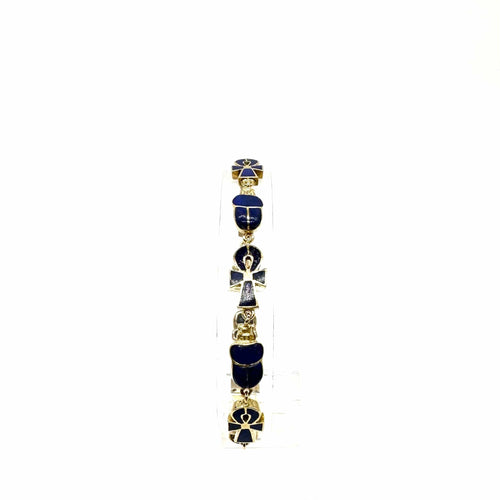 Bracelet Bracelet scarabée et croix de vie en or jaune et lapis-lazuli 58 Facettes Z15B51670