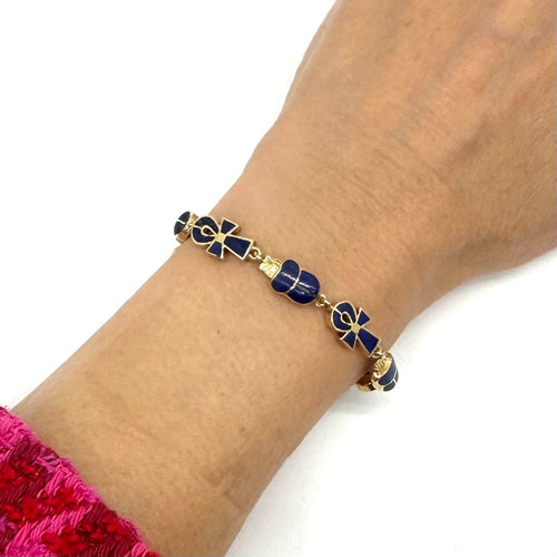 Bracelet Bracelet scarabée et croix de vie en or jaune et lapis-lazuli 58 Facettes Z15B51670