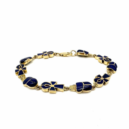 Bracelet Bracelet scarabée et croix de vie en or jaune et lapis-lazuli 58 Facettes Z15B51670