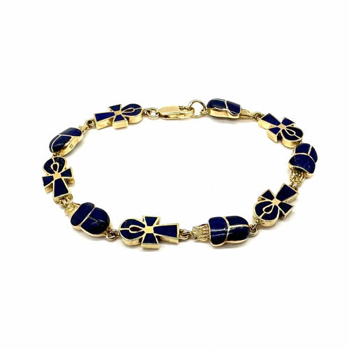 Bracelet Bracelet scarabée et croix de vie en or jaune et lapis-lazuli 58 Facettes Z15B51670
