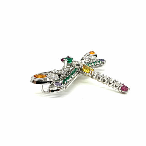 Broche Broche libellule en or blanc 750 avec diamants et pierres fines 58 Facettes Z15B51737