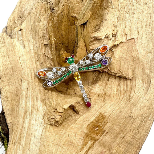 Broche Broche libellule en or blanc 750 avec diamants et pierres fines 58 Facettes Z15B51737