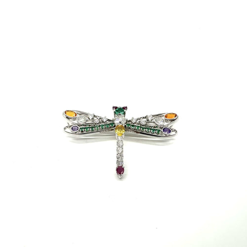 Broche Broche libellule en or blanc 750 avec diamants et pierres fines 58 Facettes Z15B51737