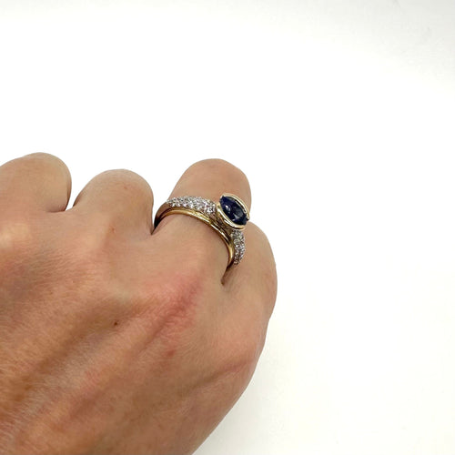 Bague 56 Bague en or bicolore 750 avec saphir ovale et diamants 58 Facettes Z15B51763