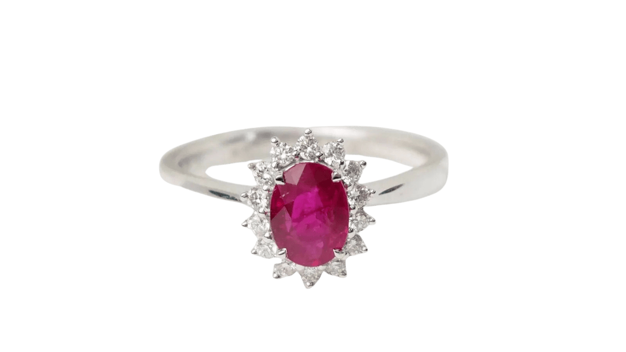 Bague 54 Bague marguerite or blanc, rubis ovale, diamants 58 Facettes 32240