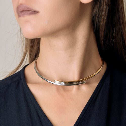 GIO CARLOS - Collier ras du cou deux ors et diamant