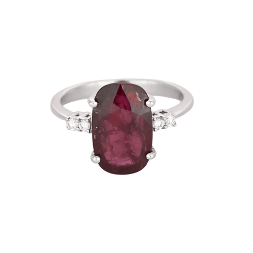 Bague 52 Bague en or gris, rubis et diamants 58 Facettes DV0671-27-52-1