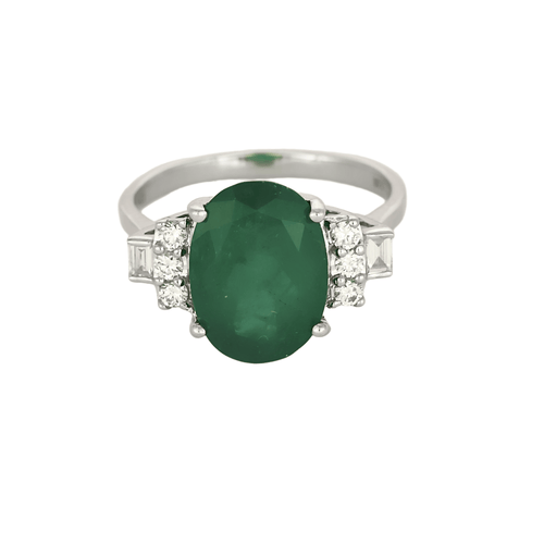 Bague 52 Bague en or blanc, émeraude et diamants 58 Facettes DV0671-24-52-1