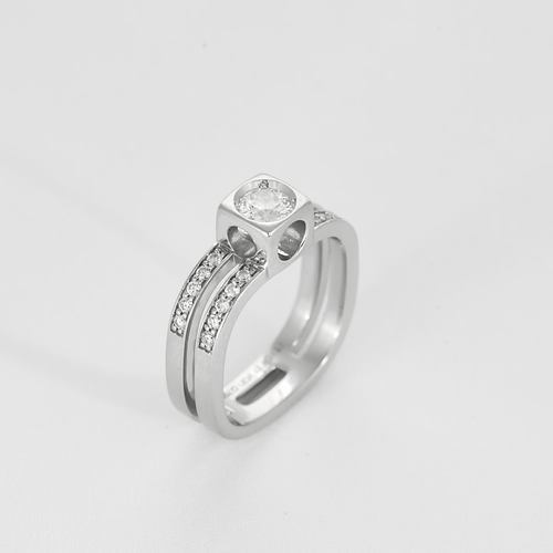 Bague 50 DINH Van - Bague le cube en or gris et diamants. Grand Modèle 58 Facettes DV20347-1-50-2