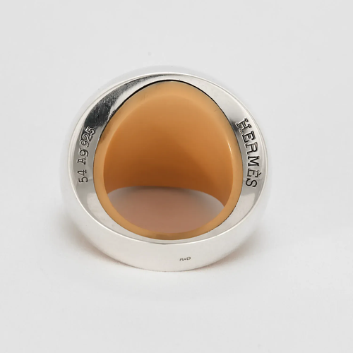 Bague 54 HERMES - Quark - Bague boule en argent et caoutchouc orange 58 Facettes DV20595-2