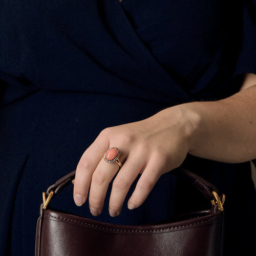 Bague 55 Bague en or jaune corail rouge entourage diamants 58 Facettes DV0378-5