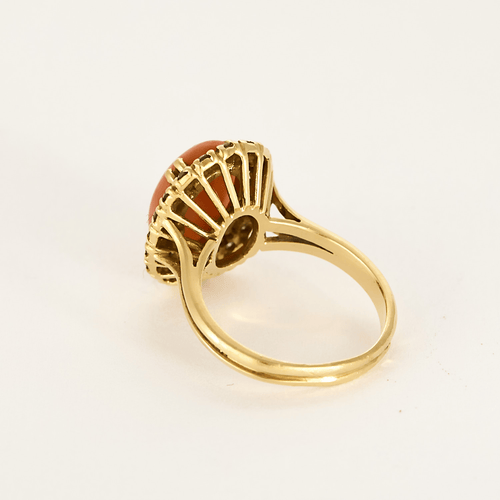 Bague 55 Bague en or jaune corail rouge entourage diamants 58 Facettes DV0378-5