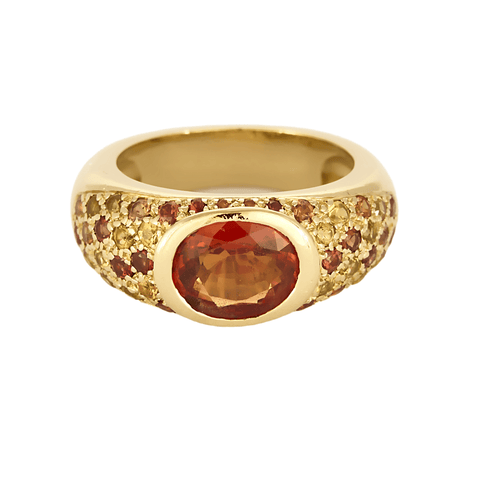 Bague jonc en or jaune saphirs de couleurs