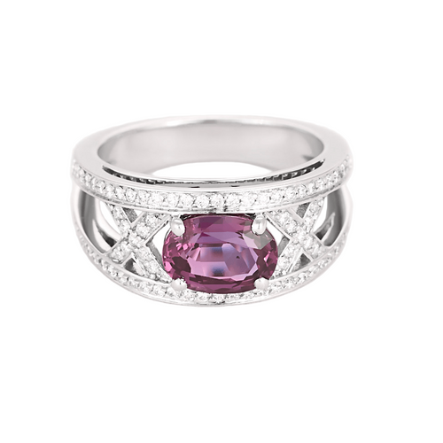 Bague 51 Bague en or gris, saphir rose et diamants 58 Facettes DV21469-1