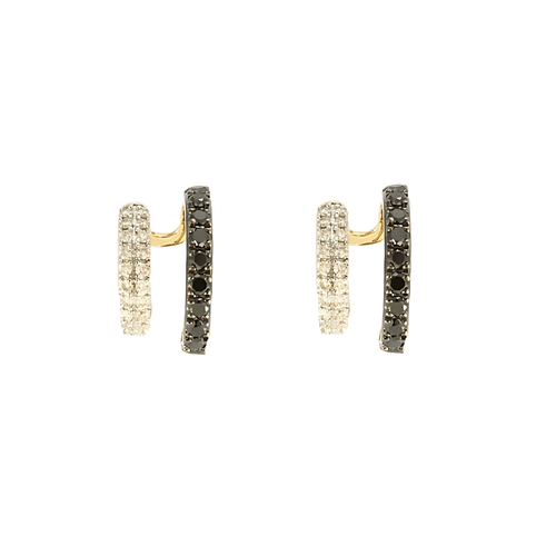 Boucles d'oreilles Paire de Boucles d'oreilles en or jaune diamants noirs et diamants blancs 58 Facettes DV16015-1