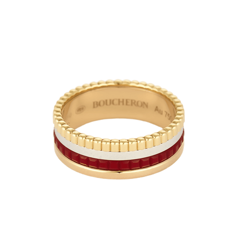 Bague 54 BOUCHERON Quatre Red Edition Small - Bague en or jaune, or blanc, or rose et céramique rouge 58 Facettes DDV21238-1