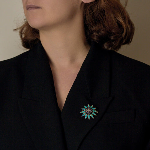 Broche Broche "Etoile" en or jaune, diamants, saphirs et turquoises 58 Facettes DDV19007-1