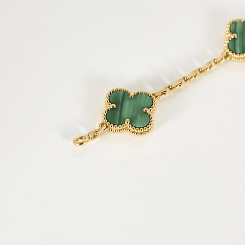 Bracelet Van Cleef & Arpels Bracelet Vintage Alhambra 5 motifs en or jaune et malachite 58 Facettes DV14259-2