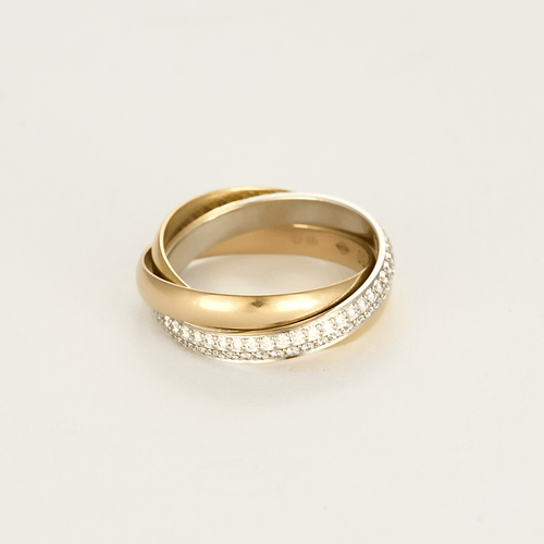Bague 49 Cartier - Trinity - Bague petit modèle, semi-pavée en or de trois couleurs 58 Facettes DV17058-10