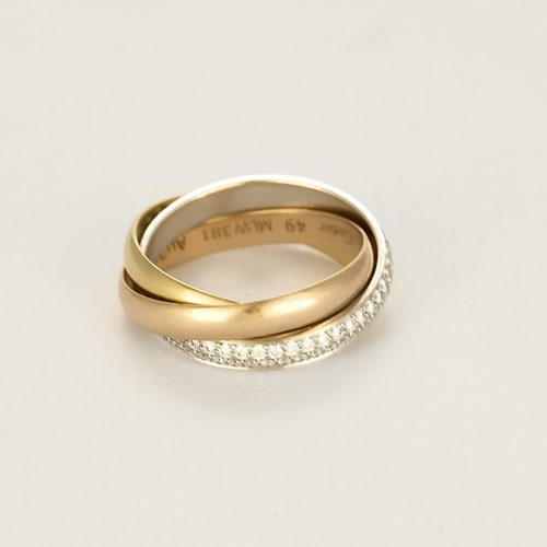 Cartier - Trinity - Bague petit modèle, semi-pavée en or de trois couleurs