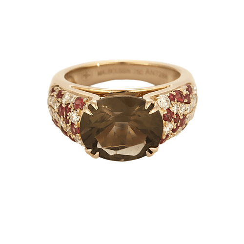 Bague 49 MAUBOUSSIN - Bague en or rose quartz fumé, diamants, saphirs oranges 58 Facettes DV21372-1