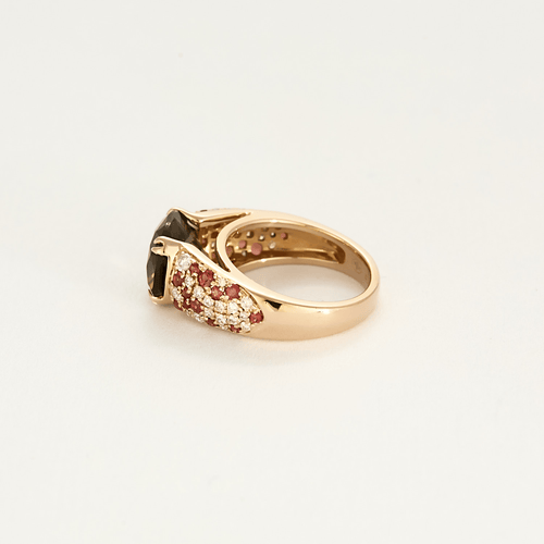 Bague 49 MAUBOUSSIN - Bague en or rose quartz fumé, diamants, saphirs oranges 58 Facettes DV21372-1