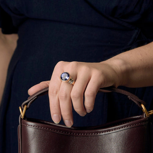 Bague 57 Bague en or jaune et or gris, tanzanite et diamants 58 Facettes DDV0834-10-57-3