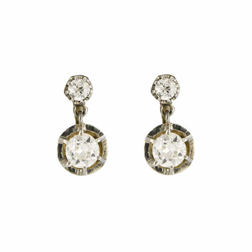Boucles d'oreilles dormeuse en Or jaune, platine te diamants