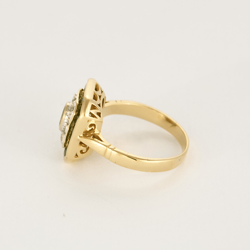 Prsten ze žlutého zlata, smaragd a diamanty