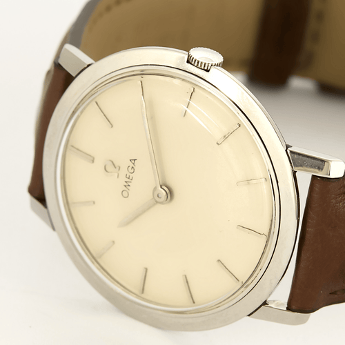 OMEGA - Krem Kadran Vintage - Çelik Saat