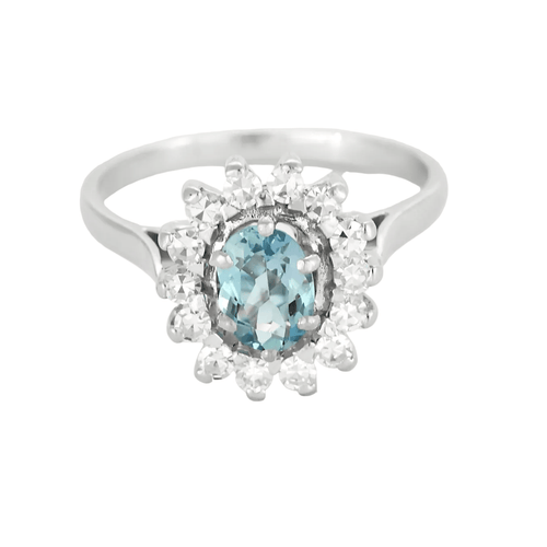 Bague en or blanc, aigue-marine et diamants