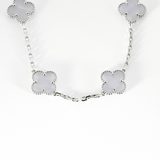 Van Cleef & Arpels -Vintage Alhambra 10 motifs - Necklace in white gold and chalcedony