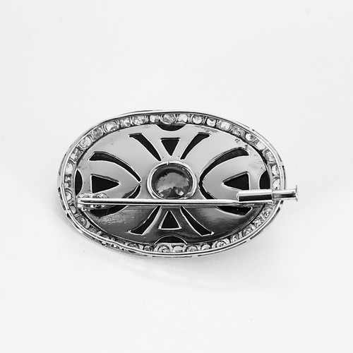 Broșă Art Deco în Platină, aur gri, onix și diamante