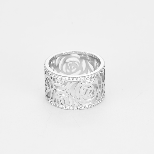 Bague 53 CHANEL - Camelia - Grand Modèle- Bague en or gris et diamants 58 Facettes DV22001- 1-53-2