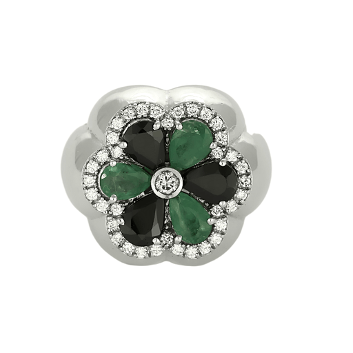 Bague 56 Importante Bague floral or gris, saphirs, émeraudes et diamants 58 Facettes DV22972-5-56-3