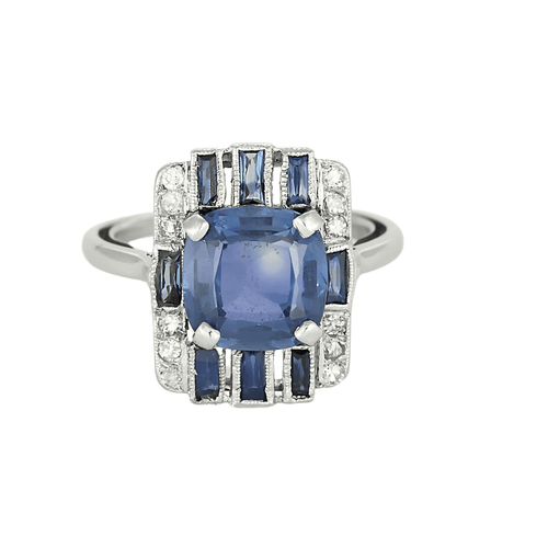 Пръстен в стил Art Deco от Платина, диаманти и сапфири