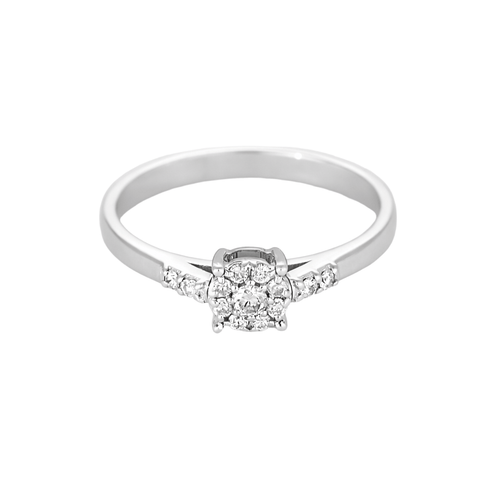 Prsten z bílého zlata a diamantů, iluzorní osazení