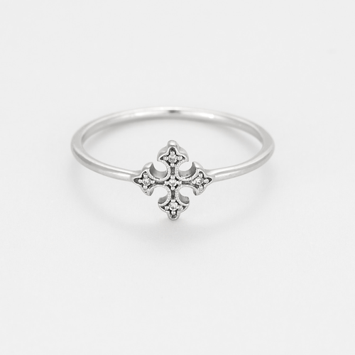 STONE - Bague "Croix" en or gris et diamants