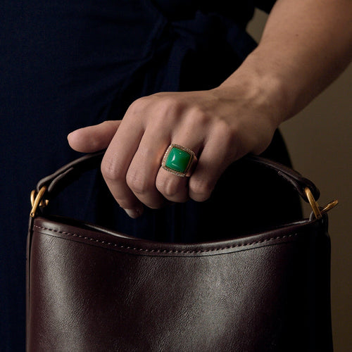 FRED - Pain de sucre - Inel din aur galben și diamante, cabochon de crisopraz interschimbabil