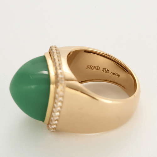 FRED - Pain de sucre - Inel din aur galben și diamante, cabochon de crisopraz interschimbabil