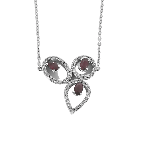 Halskæde i gråt guld, diamanter og rubiner