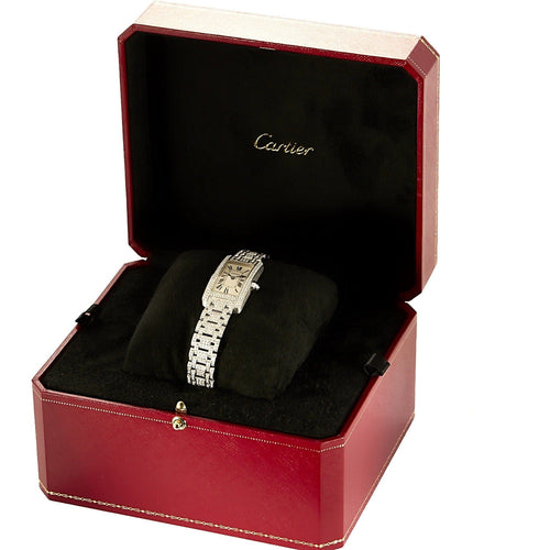 Cartier - Tank Americană - Ceas din aur alb și diamante