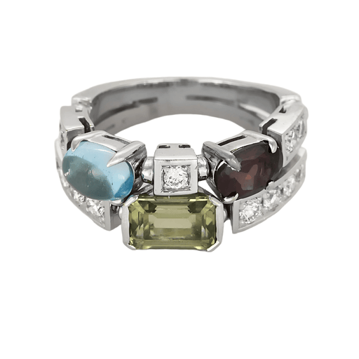 BULGARI - Allegra - Medium Model Semi-articulated ring in yellow gold, diamonds and colored stones