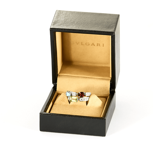 BULGARI - Allegra - Medium Modell Halvledad ring i gult guld, diamanter och färgade stenar