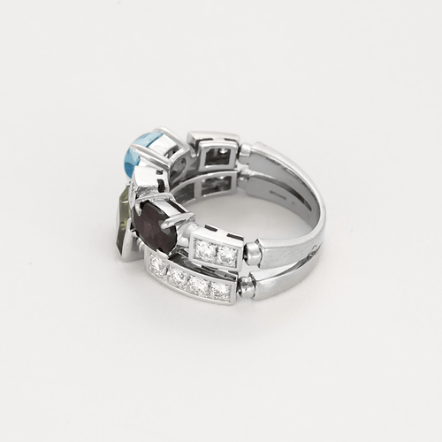 BULGARI - Allegra - Medium Modell Halvledad ring i gult guld, diamanter och färgade stenar