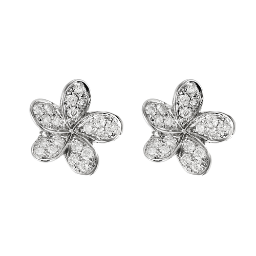 Boucles d'oreilles fleurs en or blanc et diamants